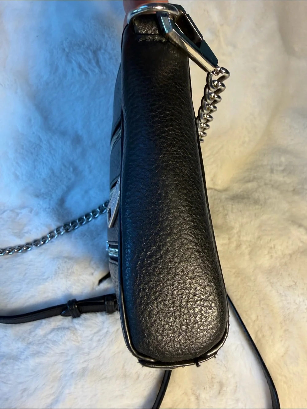 Rebecca Minkoff Black Pebbled Leather Moto Crossbody with Chain Strap